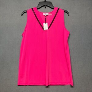 Calvin Klein V-Neck Sleeveless Blouse Pink Shell Top M Layering Bright Career